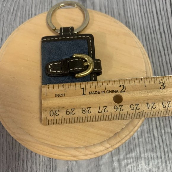 Rare Coach Suede Leather Navy Blue On Brown Mini Picture Frame Keychain Keycharm - Picture 11 of 12